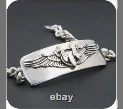 WWII US Army Air Corp Arial Gunner Wing ID Bracelet Sterling 7 Extra Links Inc