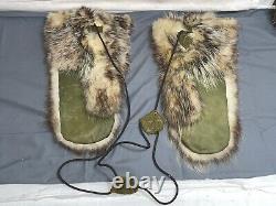 WWII US Army Air Corps ARCTIC Fox Fur MITTENS GLOVES Great shape Size LARGE Men