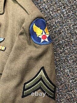 WWII US Army Air Corps Brown Wool Jacket Named Sterling Pilot Wings AP Mechanic