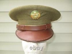 WWII US Army Air Corps Hat OD Serge Wool Enlisted Service Visor Cap Early Eagle