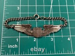 WWII US Army Air Corps Pilot Wings Chained Bracelet Sterling