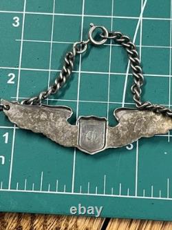 WWII US Army Air Corps Pilot Wings Chained Bracelet Sterling