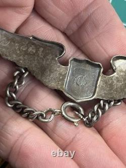 WWII US Army Air Corps Pilot Wings Chained Bracelet Sterling
