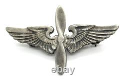 WWII US Army Air Corps Sterling Silver Propeller Wings Pin (Fancy Pattern Back)