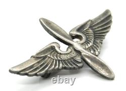 WWII US Army Air Corps Sterling Silver Propeller Wings Pin (Fancy Pattern Back)