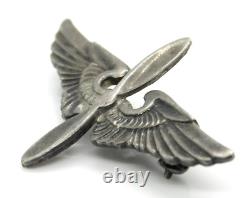 WWII US Army Air Corps Sterling Silver Propeller Wings Pin (Fancy Pattern Back)