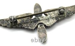 WWII US Army Air Corps Sterling Silver Propeller Wings Pin (Fancy Pattern Back)