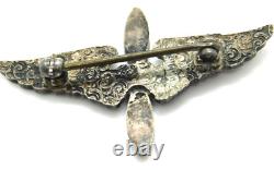 WWII US Army Air Corps Sterling Silver Propeller Wings Pin (Fancy Pattern Back)