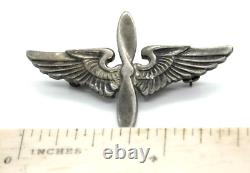 WWII US Army Air Corps Sterling Silver Propeller Wings Pin (Fancy Pattern Back)