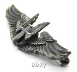WWII US Army Air Force AAF Amico Sterling Silver Ariel Gunner Wings Pin