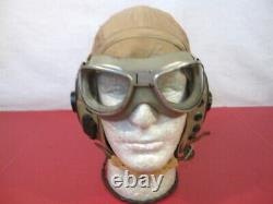 WWII US Army Air Force AAF Type AN-H-15 Flying Helmet Wired withGoggles LG 1944