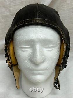 WWII US Army Air Force AAF Type A-11 Leather Flying Helmet Size M Swan