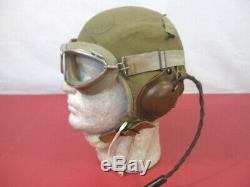 WWII US Army Air Force AAF Type A-9 Flying Helmet Wired withGoggles LG 1942 XLNT