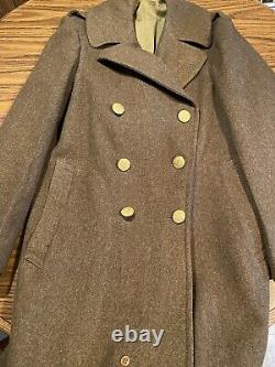 WWII US Army Air Force Corporal Long Olive Green Wool Coat 36 L? Beautiful