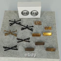 WWII US Army & Air Force Insignia Lot Cavalry Sabers, US Collar Discs, Wings