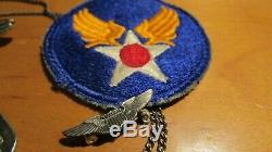 WWII US Army Air Force Pilot Dog Tag Group Sterling Silver Chian Wings Patch Pin