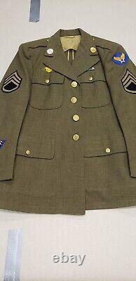 WWII US Army Air Force Sergeant Dress Jacket withTie, Cover, Patches 38S Excellent