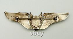 WWII US Army Air Force Sterling Silver Aerial Gunner Wings Full Size 3 3/16