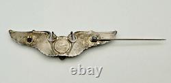WWII US Army Air Force Sterling Silver Aerial Gunner Wings Full Size 3 3/16