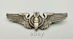WWII US Army Air Force Sterling Silver Full Size 3 Bombardier Wings Pin Back