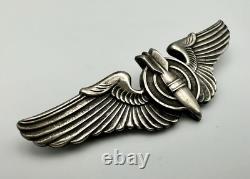 WWII US Army Air Force Sterling Silver Full Size 3 Bombardier Wings Pin Back