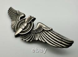 WWII US Army Air Force Sterling Silver Full Size 3 Bombardier Wings Pin Back