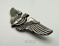 WWII US Army Air Force Sterling Silver Full Size 3 Bombardier Wings Pin Back