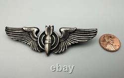 WWII US Army Air Force Sterling Silver Full Size 3 Bombardier Wings Pin Back