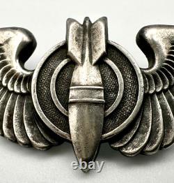 WWII US Army Air Force Sterling Silver Full Size 3 Bombardier Wings Pin Back