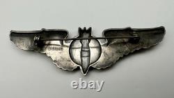 WWII US Army Air Force Sterling Silver Full Size 3 Bombardier Wings Pin Back