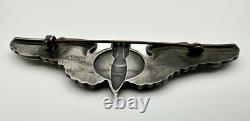 WWII US Army Air Force Sterling Silver Full Size 3 Bombardier Wings Pin Back