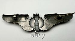 WWII US Army Air Force Sterling Silver Full Size 3 Bombardier Wings Pin Back