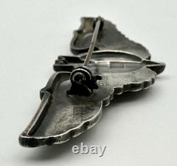 WWII US Army Air Force Sterling Silver Full Size 3 Bombardier Wings Pin Back