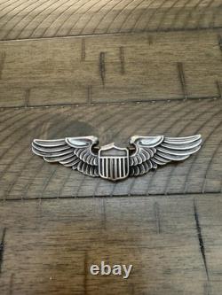 WWII US Army Air Force Sterling Silver Full Size Pilot Wings Pin 3