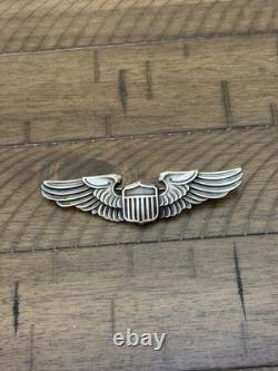 WWII US Army Air Force Sterling Silver Full Size Pilot Wings Pin 3