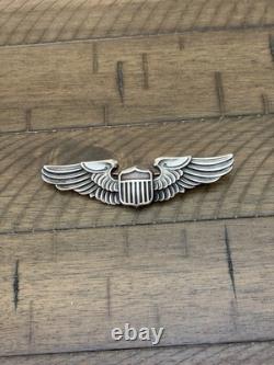 WWII US Army Air Force Sterling Silver Full Size Pilot Wings Pin 3