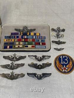 WWII US Army Air Force Sterling Silver Wings Group with Ribbon Bar & Patch