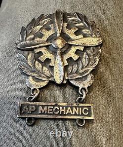 WWII US Army Air Force Technician Badge Sterling Large Size AP Mechanic Bar