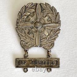 WWII US Army Air Force Technician Badge Sterling Large Size AP Mechanic Bar