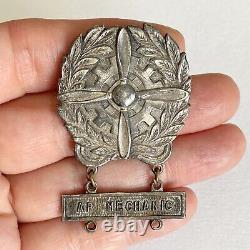 WWII US Army Air Force Technician Badge Sterling Large Size AP Mechanic Bar