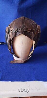 WWII US Army Air Force Type A-11 Leather Flight Helmet Cap Medium 1940's