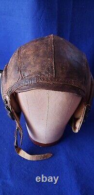 WWII US Army Air Force Type A-11 Leather Flight Helmet Cap Medium 1940's