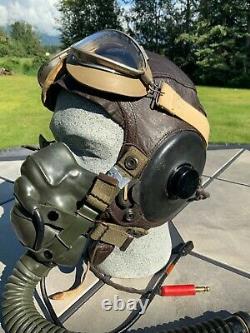 WWII US Army Air Force Type A-11 Leather Flying Helmet Wired withGoggles & O2 Mask