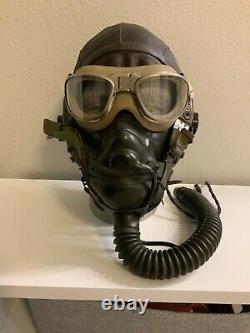 WWII US Army Air Force Type A-11 Leather Flying Helmet Wired withGoggles & O2 Mask