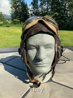 WWII US Army Air Force Type A-11 Leather Flying Helmet Wired withGoggles & O2 Mask