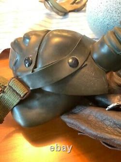 WWII US Army Air Force Type A-11 Leather Flying Helmet Wired withGoggles & O2 Mask