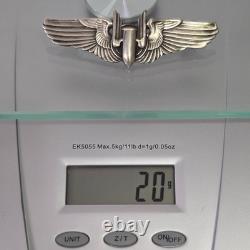 WWII US Army Air Forces Bombardier Wings Sterling Silver 3 Pilot Flight Badge