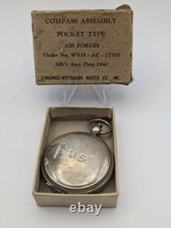WWII US Army Air Forces Pocket Compass 1941 Longines Wittnauer with Box Original