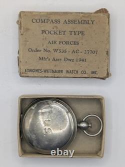 WWII US Army Air Forces Pocket Compass 1941 Longines Wittnauer with Box Original