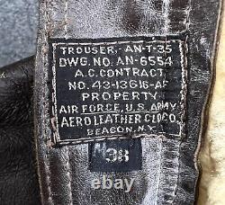 WWII US Army Air Forces Sz 38 Bomber Leather & Shearling Flying Pants ANT35 EUC